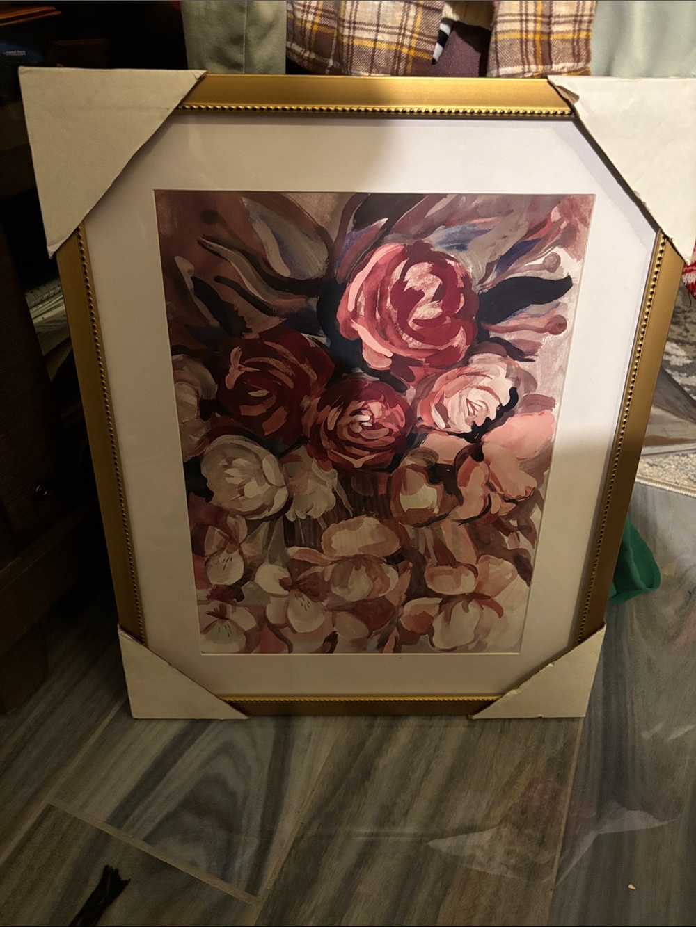 Pink and Cream Floral Painting with Gold Frame